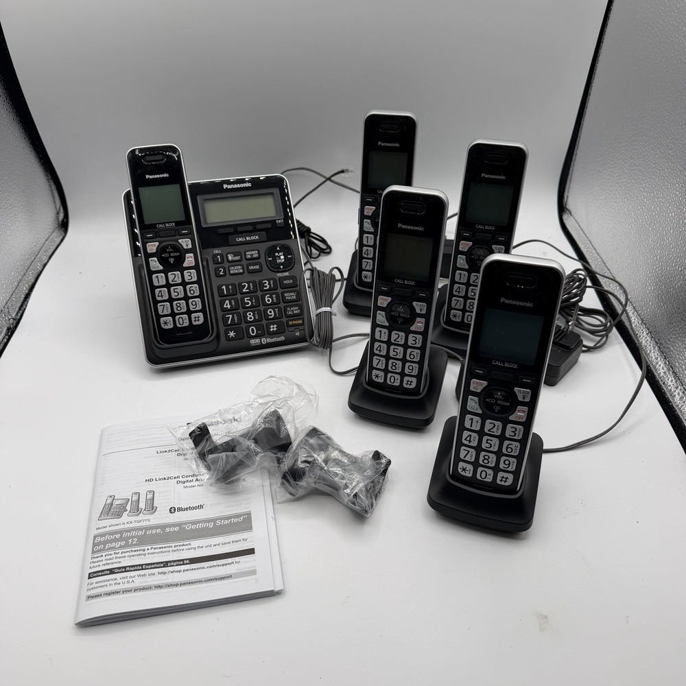 Panasonic KX-TGF780 DECT 6.0 Bluetooth Cordless Phone System, 5 Handsets TESTED
